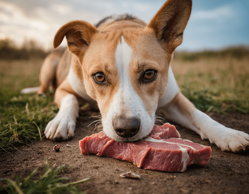 cucciolo con carne cruda