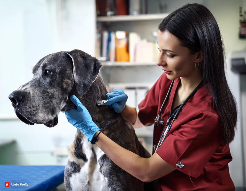 Firefly veterinario donna che inserisce il microchip a un alano 55455