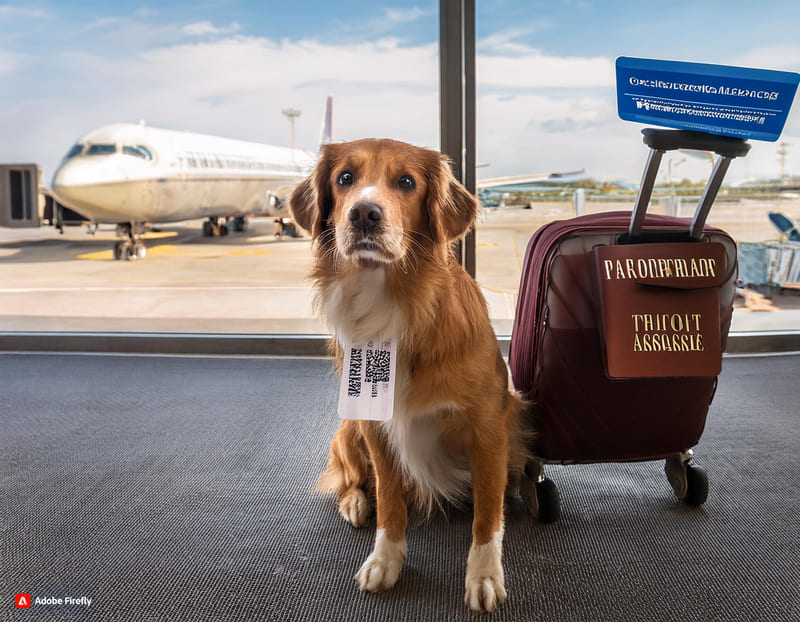 Firefly cane in aeroporto con un trolley vicino, si vedono in background sfocati dei documenti simil (1)