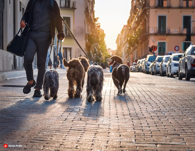 Firefly cani che passeggiano in un area urbana, tutti al guinzaglio con i proprietari, l'immagine è (1)