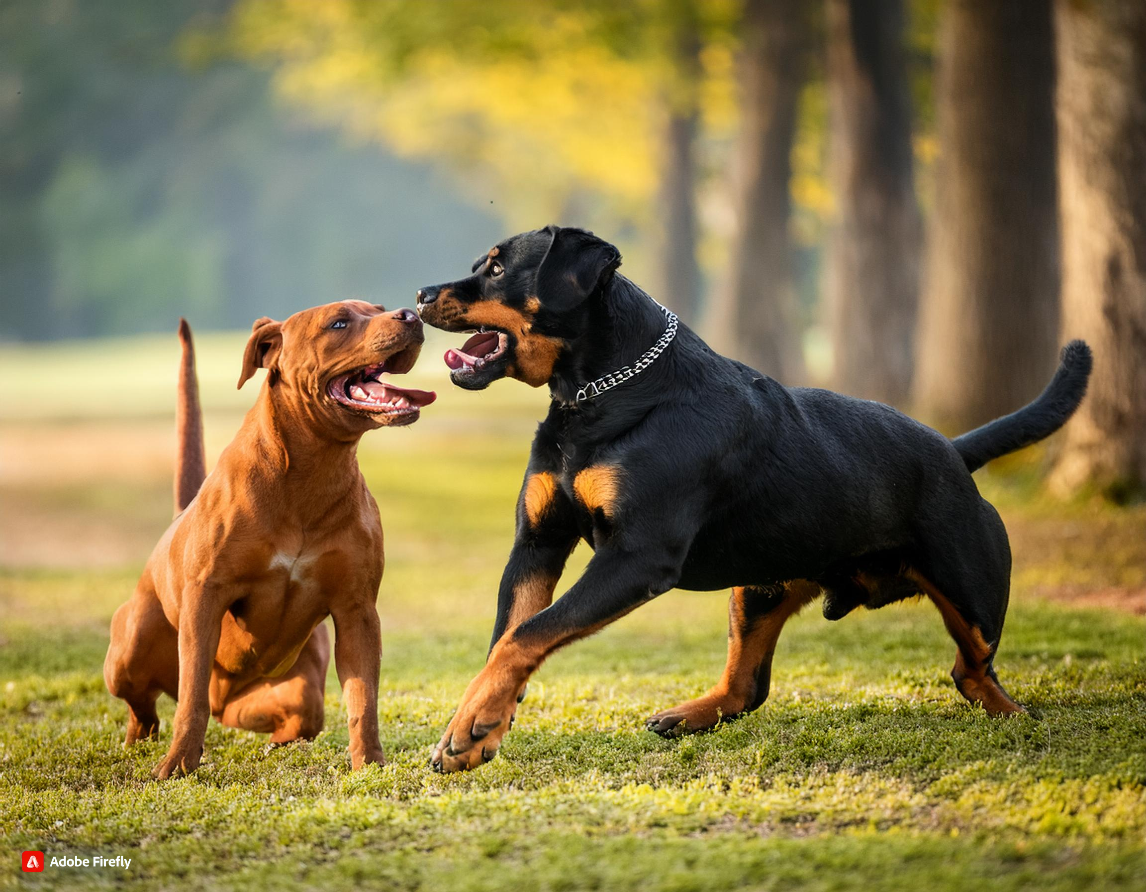 Firefly in un parco un rottweiler, un pit bull e un dobermann che giocano 66983