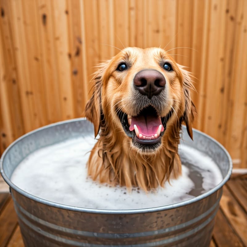 golden che si fa il bagno nella vasca