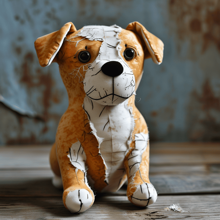 peluche a forma di cane strappa